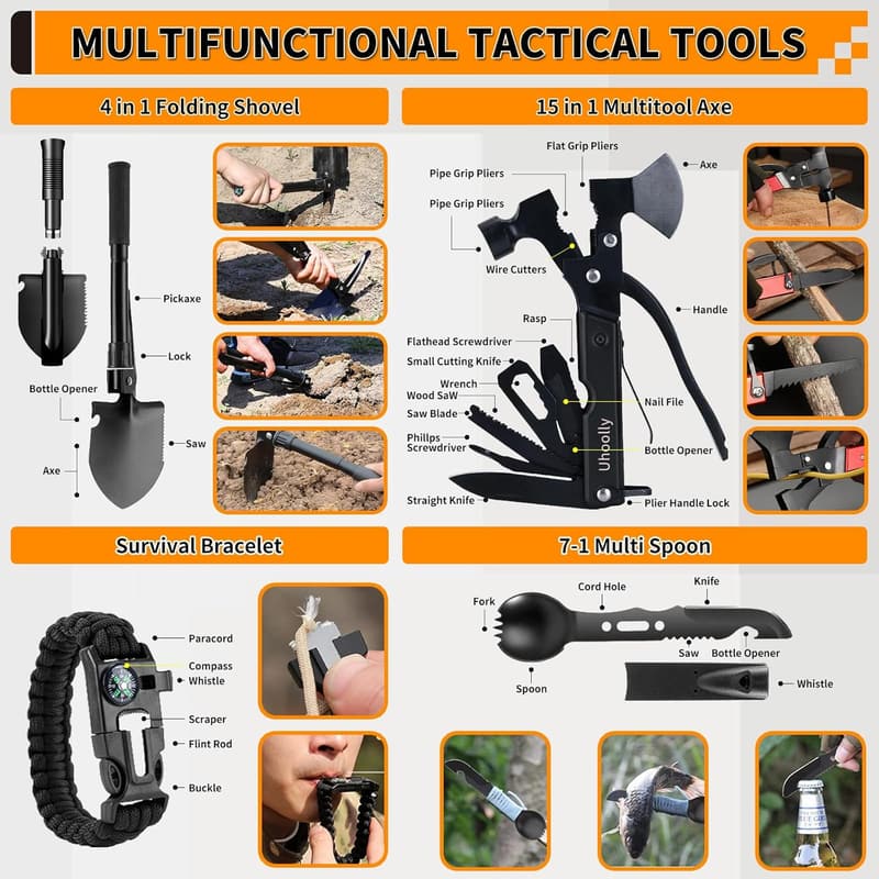 Emergency Survival Gear Kit with 252 Pcs for Car and Outdoor