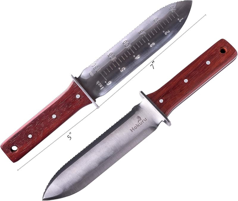 Hori Hori Knife - Stainless Steel Gardening Tool with Leather Sheath