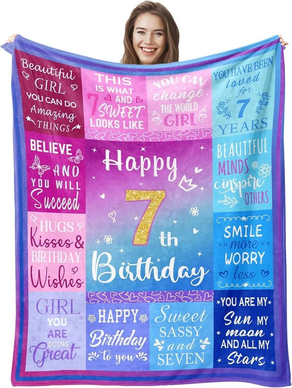 7th Birthday Blanket Gift for Girls, 60