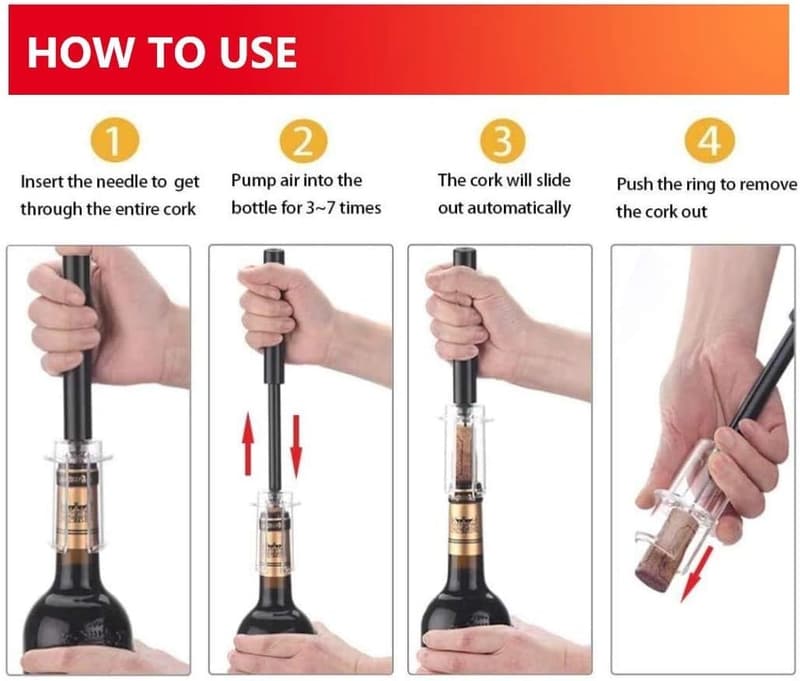 4-Piece Wine Tool Set: Air Pressure Opener with Aerator & Stopper