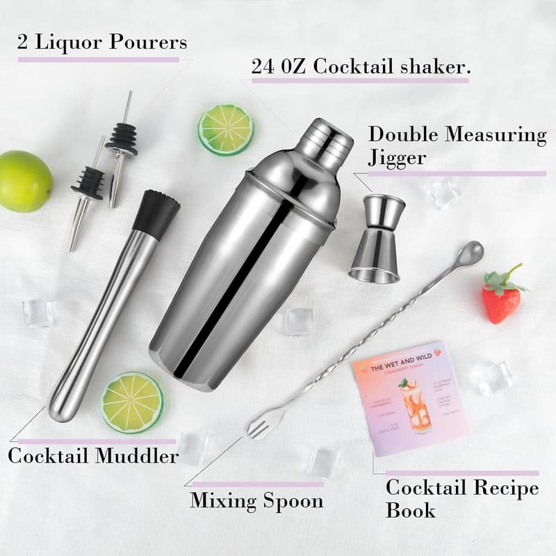 Premium 6-Piece Cocktail Shaker Set with Strainer and Tools