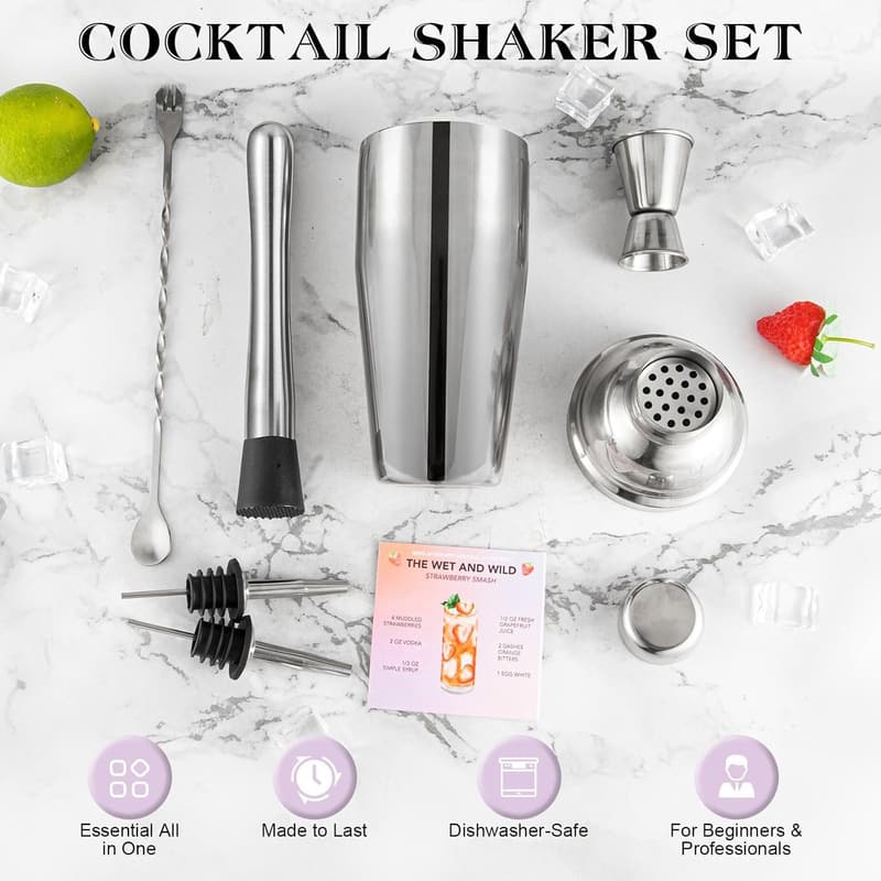 Premium 6-Piece Cocktail Shaker Set with Strainer and Tools