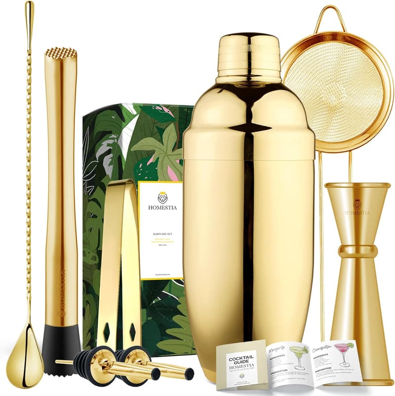 Gold Cocktail Shaker Set - 8-Piece Stainless Steel Mixology Kit