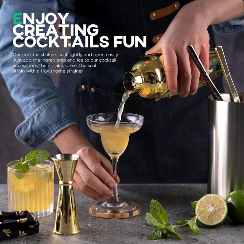 Gold Cocktail Shaker Set - 8-Piece Stainless Steel Mixology Kit
