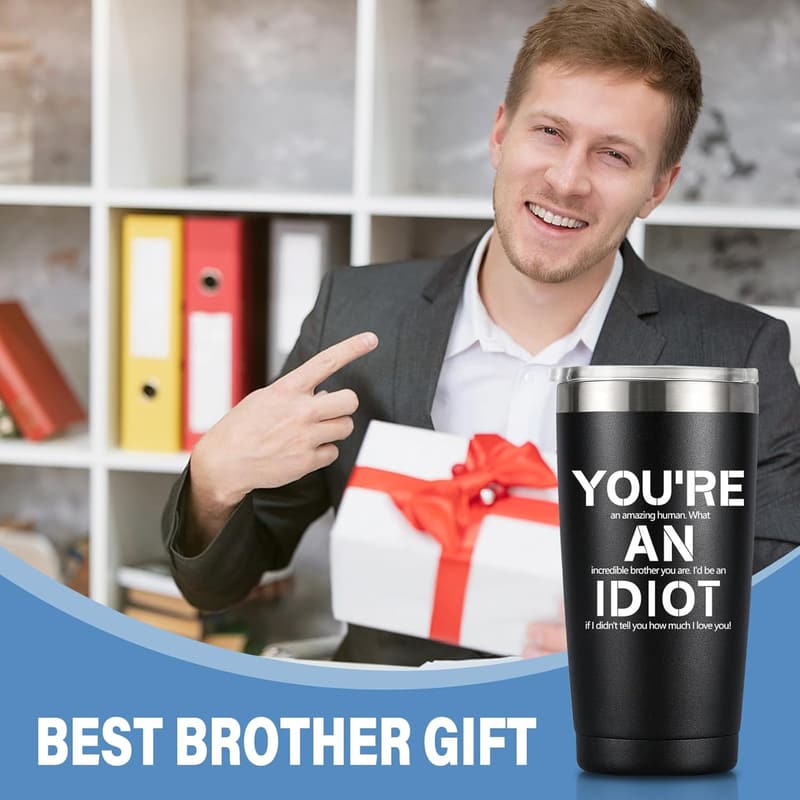 Birthday Gift for Brother - 20oz Black Stainless Steel Mug