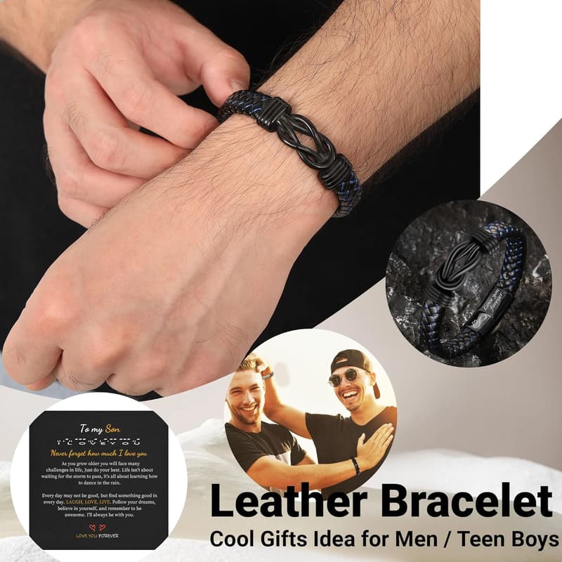 Valentine's Day Leather Infinity Bracelet for Men