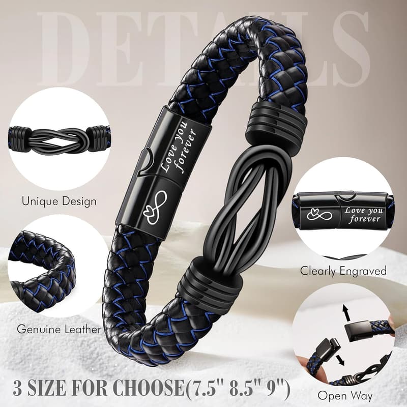 Valentine's Day Leather Infinity Bracelet for Men