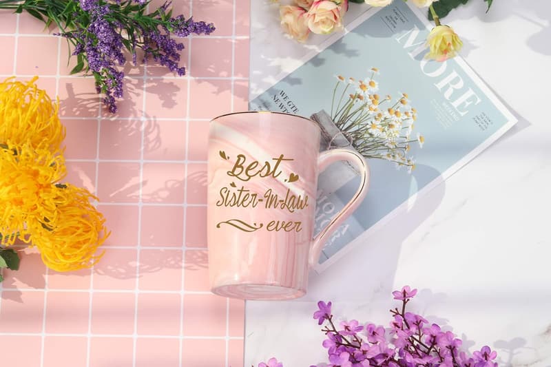 Sister-in-Law Gift Mug - 14 oz Pink with Box, Spoon, Coaster