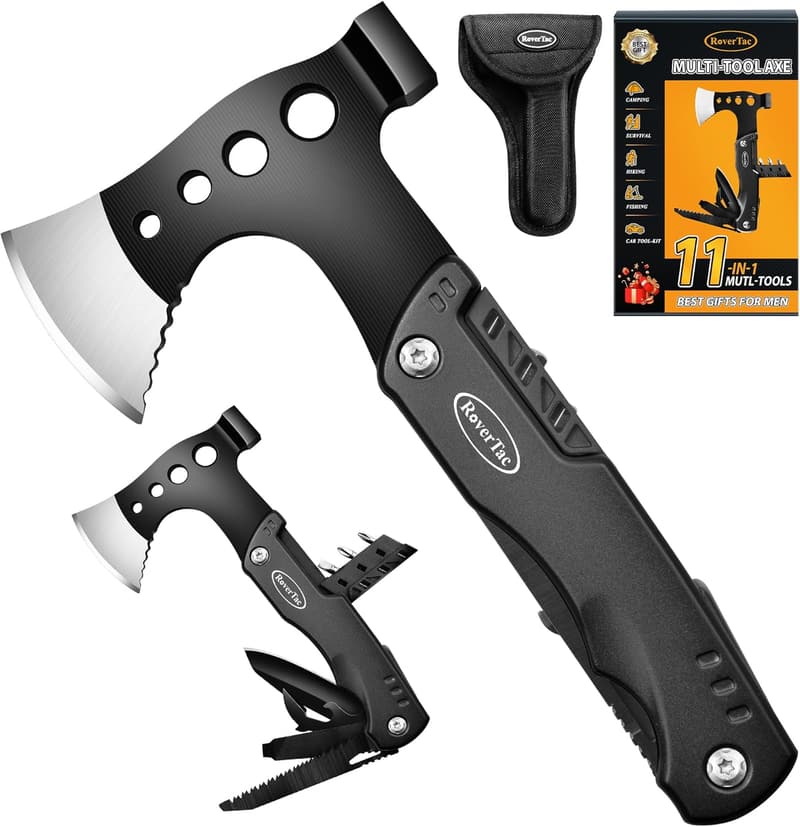 11-in-1 Camping Multi-Tool Axe with Nylon Sheath for Men