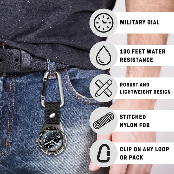 Outdoor Tactical Pocket Watch with Nylon Carabiner Strap for Men