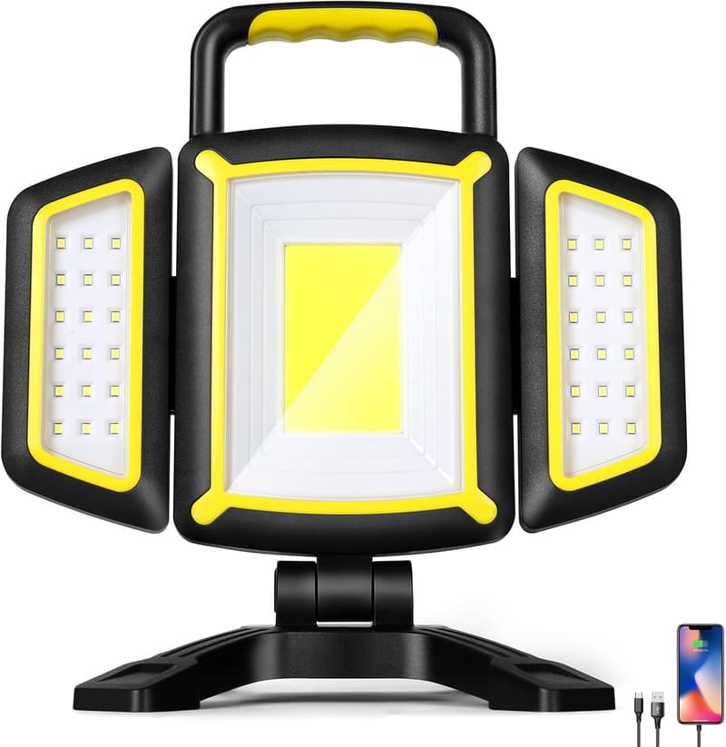 Portable LED Work Light with Magnetic Base & Rechargeable Battery