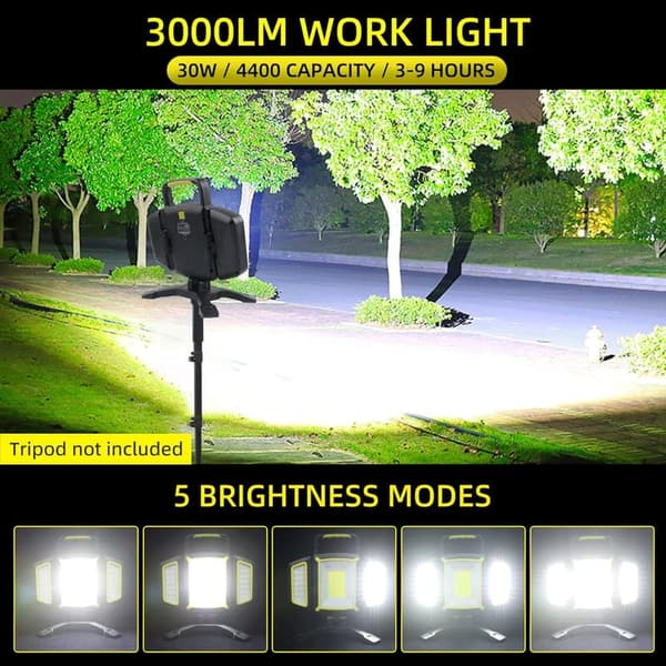 Portable LED Work Light with Magnetic Base & Rechargeable Battery
