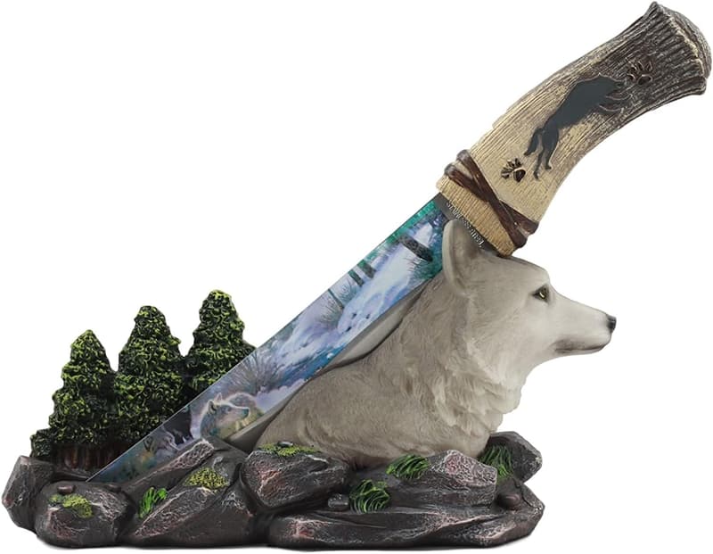 Gray Wolf Mountain Forest Statue with Stainless Steel Dagger Opener