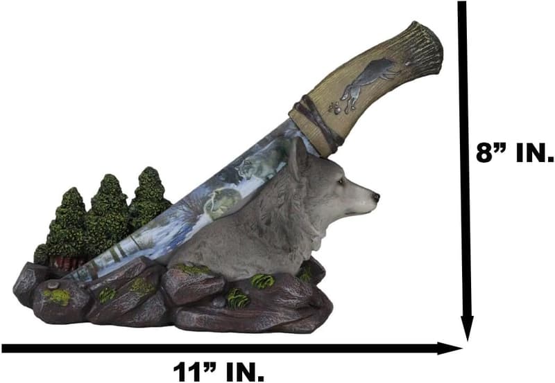 Gray Wolf Mountain Forest Statue with Stainless Steel Dagger Opener
