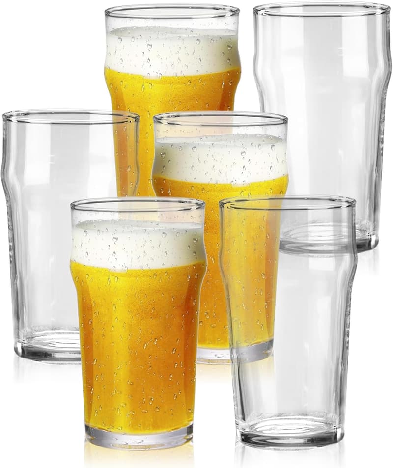 Classic British Pint Glasses Set of 6 - 20 oz, Stackable & Dishwasher Safe