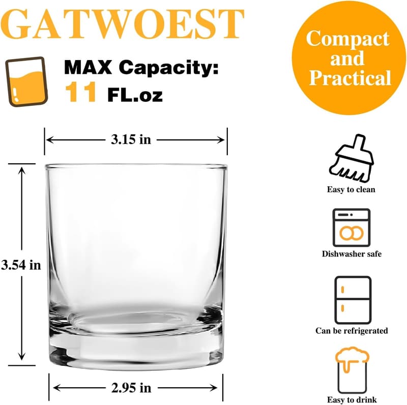 Premium Whiskey Glasses Set of 6 - 11 oz Crystal Old Fashioned