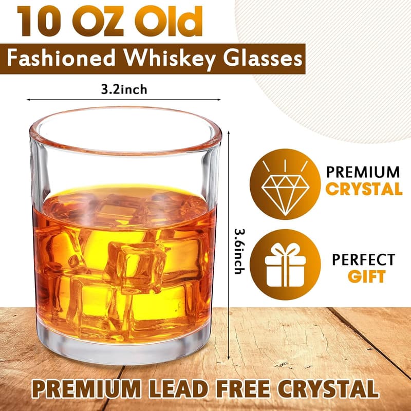 Classic 10 oz Old Fashioned Whiskey Glasses - Set of 12 for Men