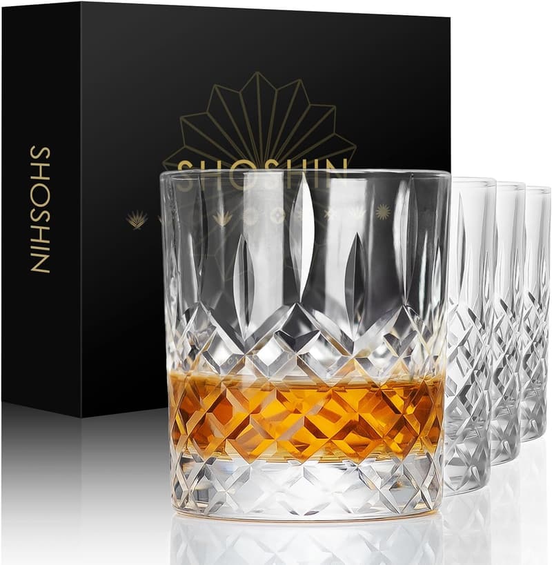 Handmade Whiskey Glass Set (13 oz, Set of 4) - Gift for Bourbon Lovers