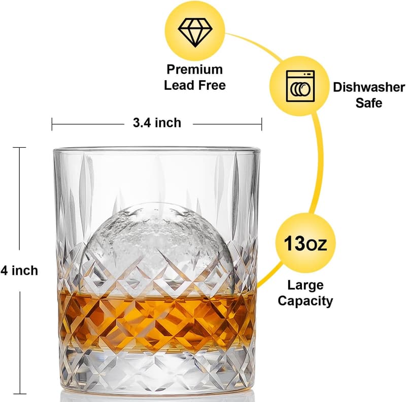 Handmade Whiskey Glass Set (13 oz, Set of 4) - Gift for Bourbon Lovers