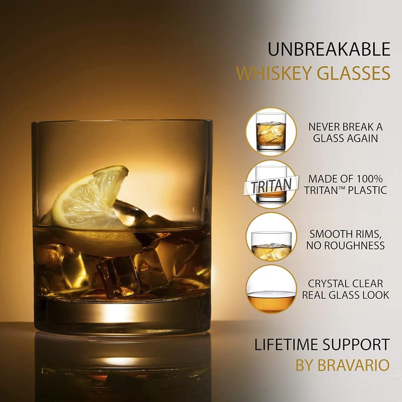 Shatterproof Tritan Plastic Whiskey Glasses, Set of 8