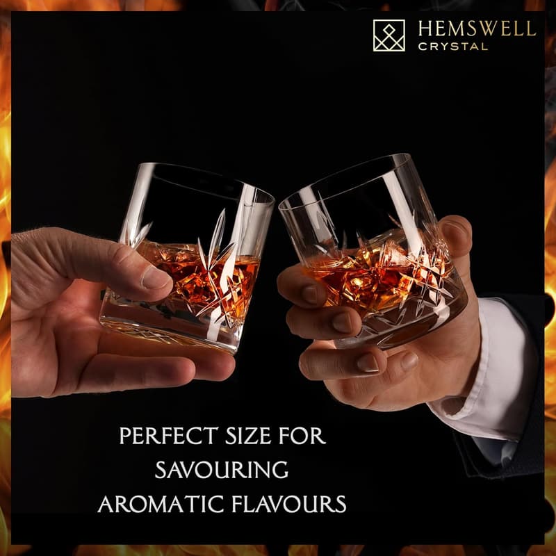 Luxury Cut Glass Whisky Tumblers Set - Satin Lined Box - 11oz