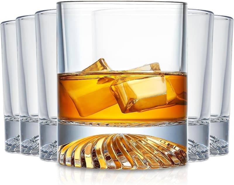 Set of 6 Hand Blown 12 oz Crystal Whiskey Glasses for Men