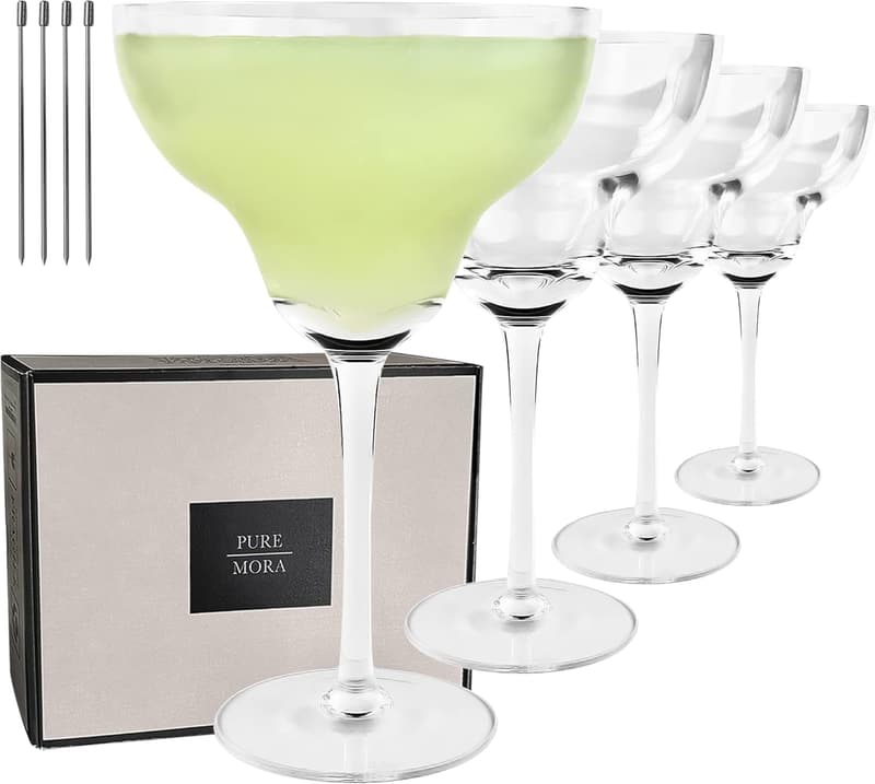 Modern Hand Blown Crystal Margarita Glasses Set of 4, 12 oz