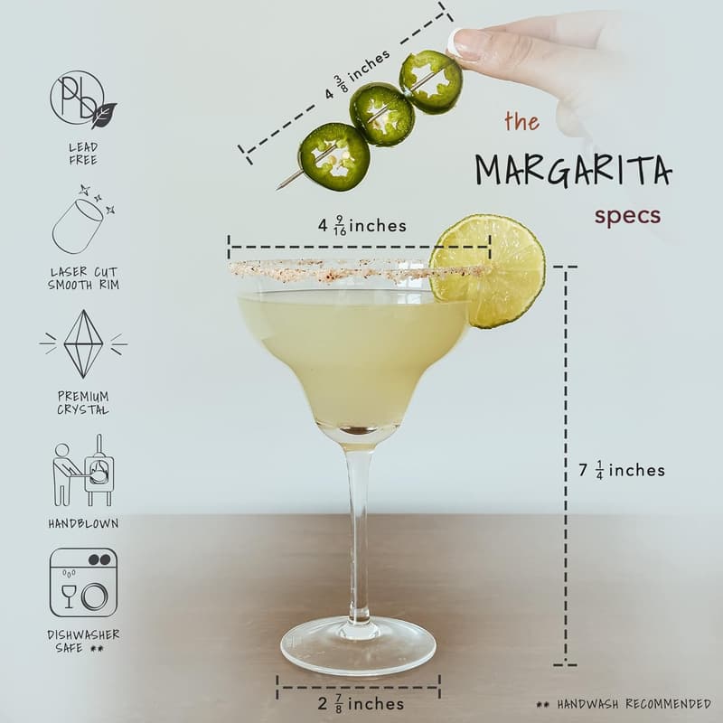 Modern Hand Blown Crystal Margarita Glasses Set of 4, 12 oz
