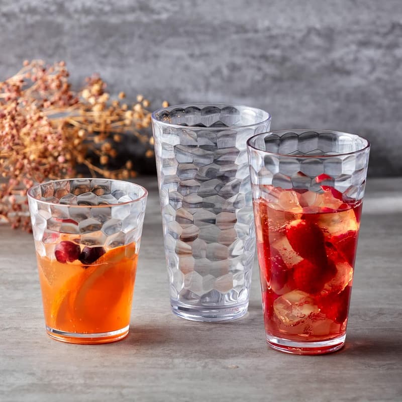 Set of 8 BPA-Free Clear Plastic Tumblers - 16 oz, Stackable