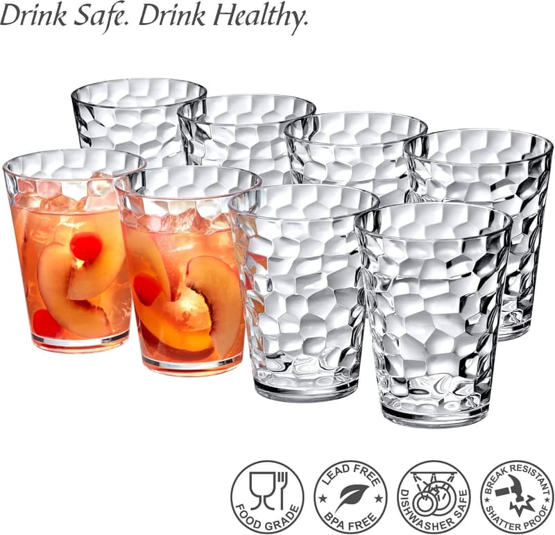Set of 8 BPA-Free Clear Plastic Tumblers - 16 oz, Stackable