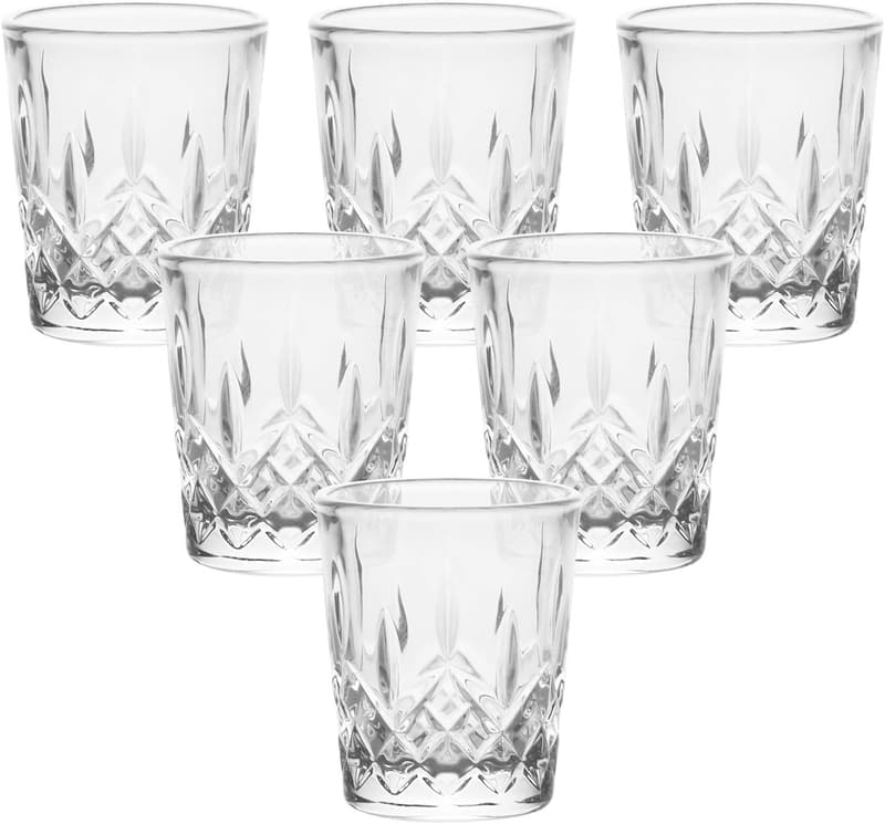 Set of 6 Clear Carved Pattern Shot Glasses - 1.7 OZ