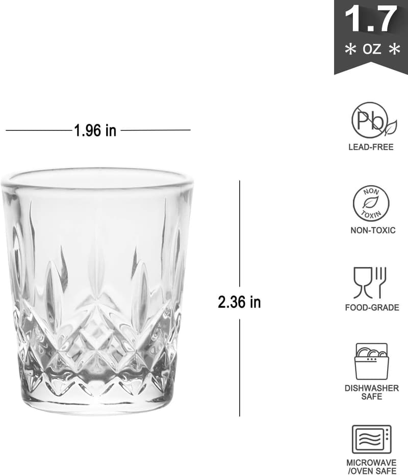 Set of 6 Clear Carved Pattern Shot Glasses - 1.7 OZ