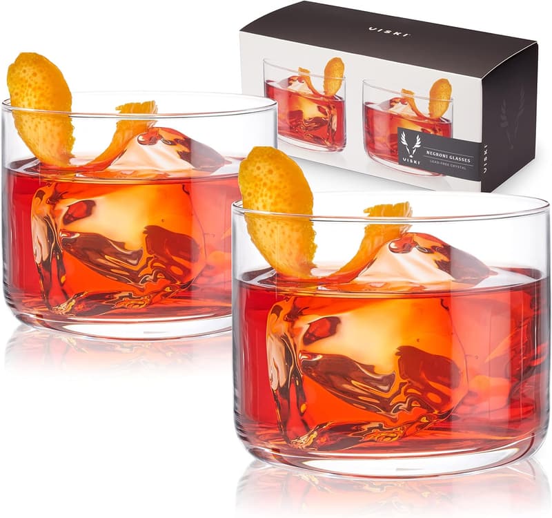 Viski Raye Set of 2 Crystal Lowball Cocktail Glasses, 8oz