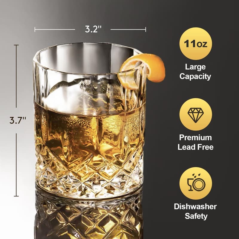 Old-Fashioned Whiskey Glass Set of 6, 11 オズ