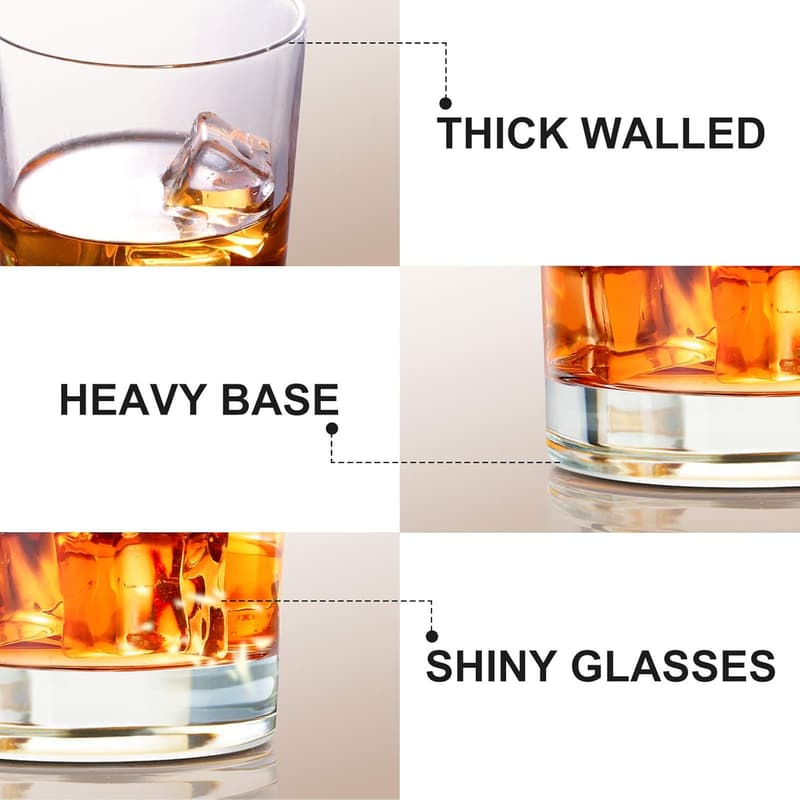 Premium Crystal Old Fashioned Glasses Set - 11 オズ, Set of 4