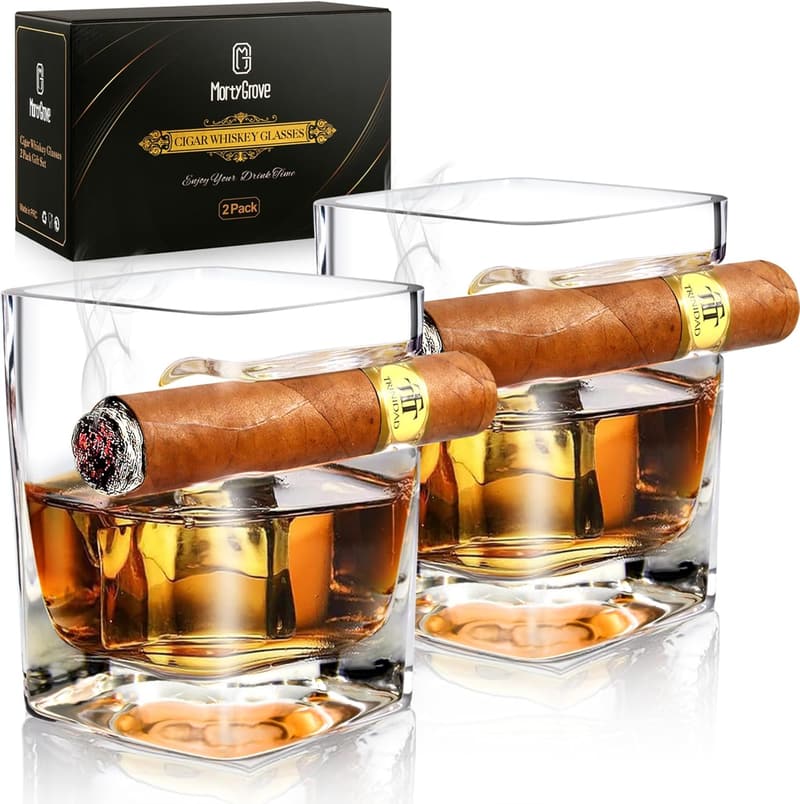 Old Fashioned Whiskey Glass Set with Integrated Cigar Tray