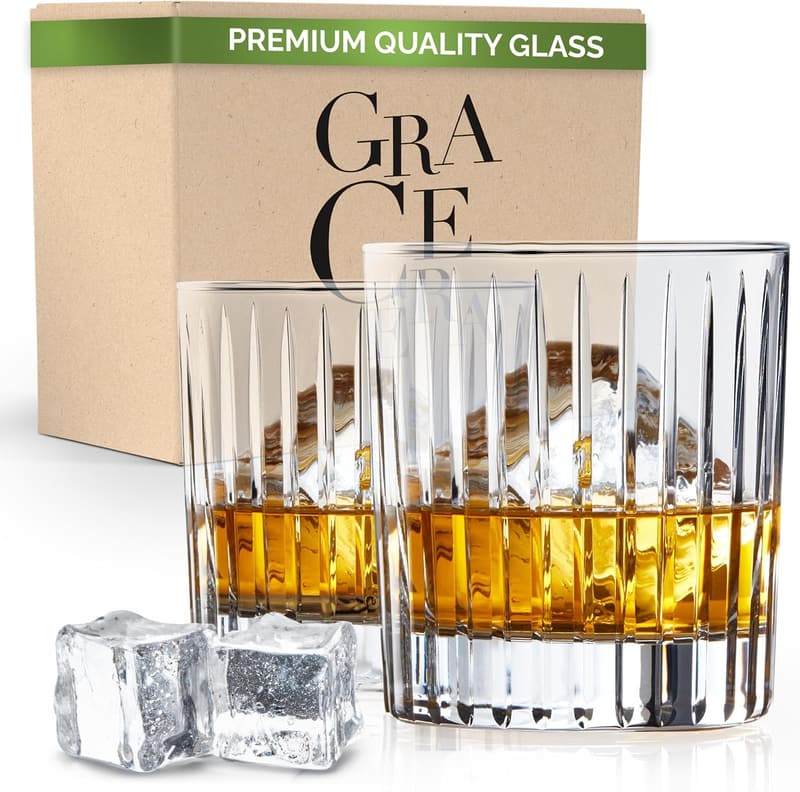 Premium Crystal Whiskey Glass Set of 2 - 10oz Tumblers