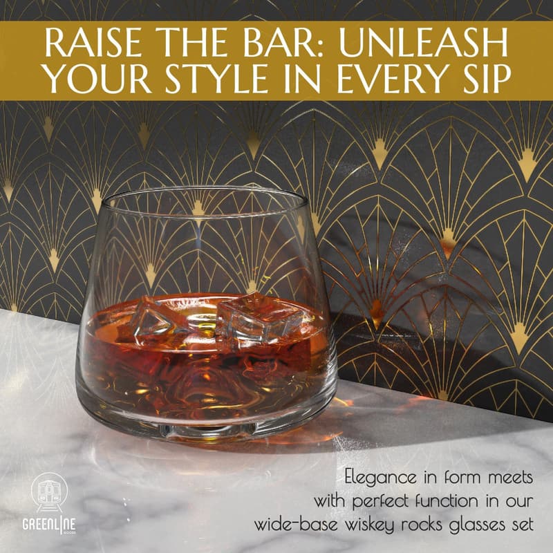 Hand Blown 14 oz Crystal Whiskey Glasses Set of 2