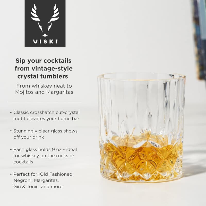 Premium Crystal Whiskey Tumbler Set of 2 - 9 Oz Lowball Glasses