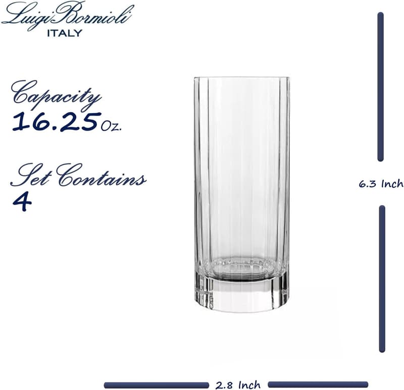 Bach Ribbed Highball Glass Set - 16.5 Oz, Set of 4, Made in Italy