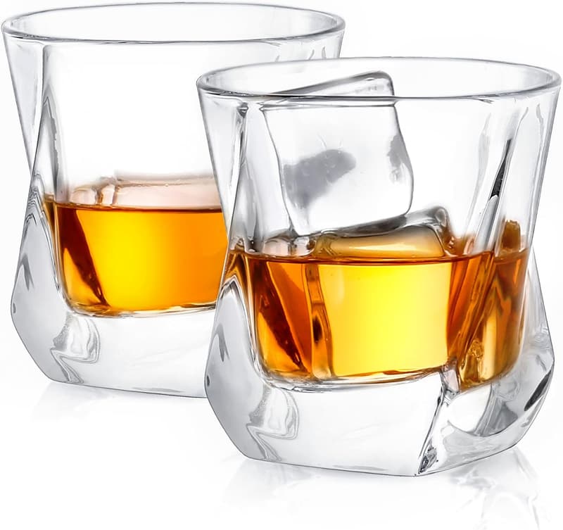 Twisted Crystal Whiskey Glass Set for Bourbon - Set of 2