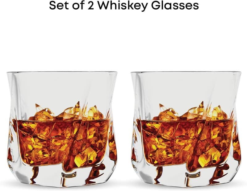 Twisted Crystal Whiskey Glass Set for Bourbon - Set of 2