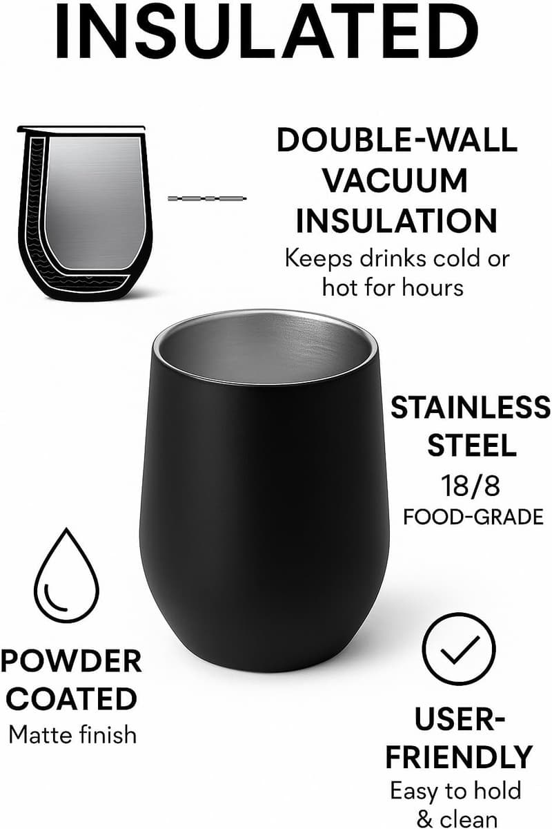 Insulated Stainless Steel Whiskey Glasses - 12 oz, Set of 2