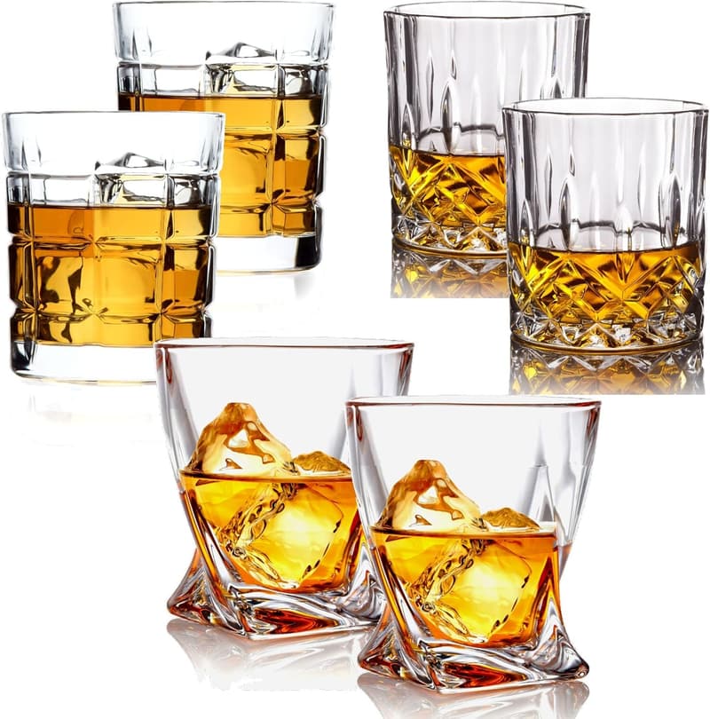 Set of 6 Multi-Style Whiskey Glasses for Men - 10 oz Barware