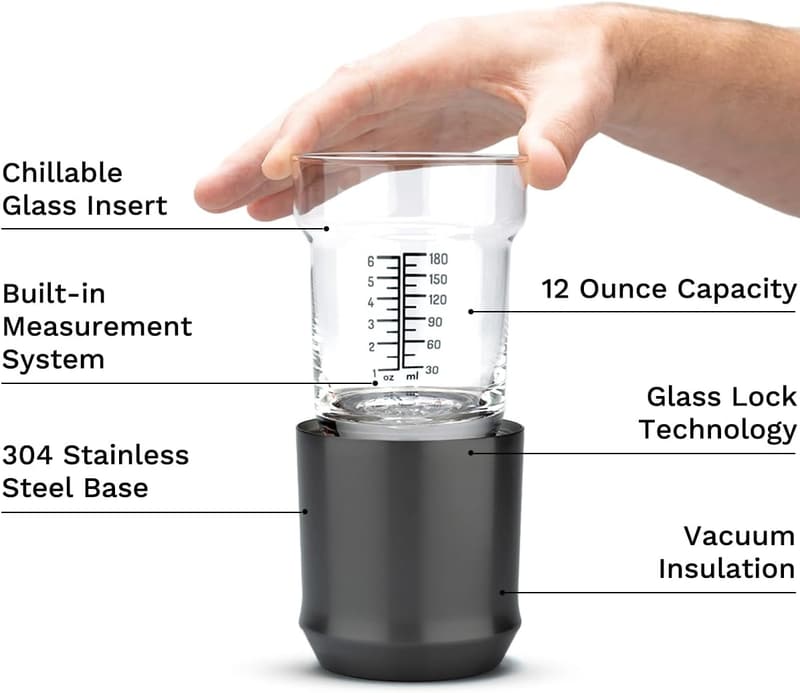 12oz Gunmetal Black Hybrid Cocktail Glass - Insulated Steel Base