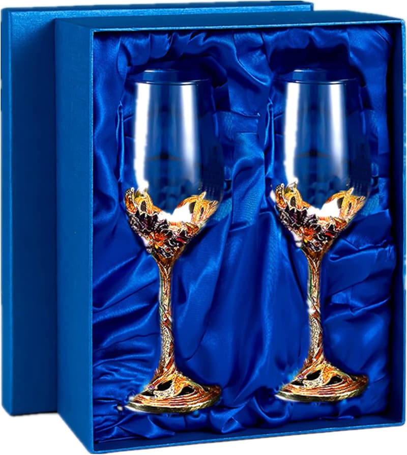 Elegant Floral Crystal Wine Glasses Set (2, Gift Box)