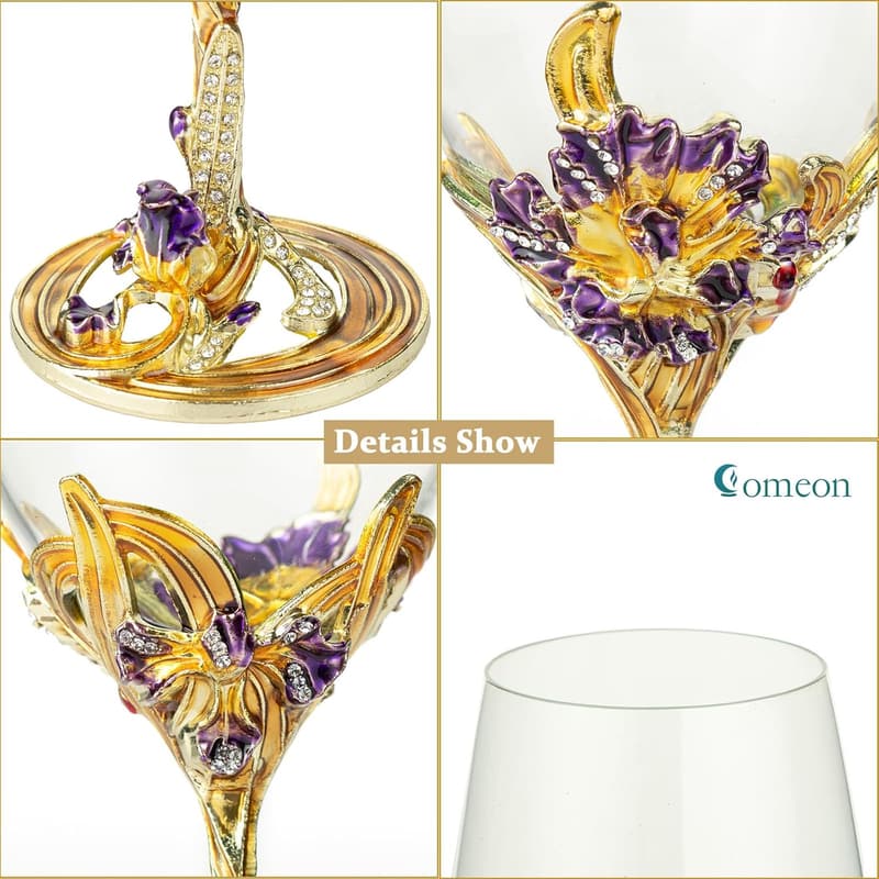 Elegant Floral Crystal Wine Glasses Set (2, Gift Box)