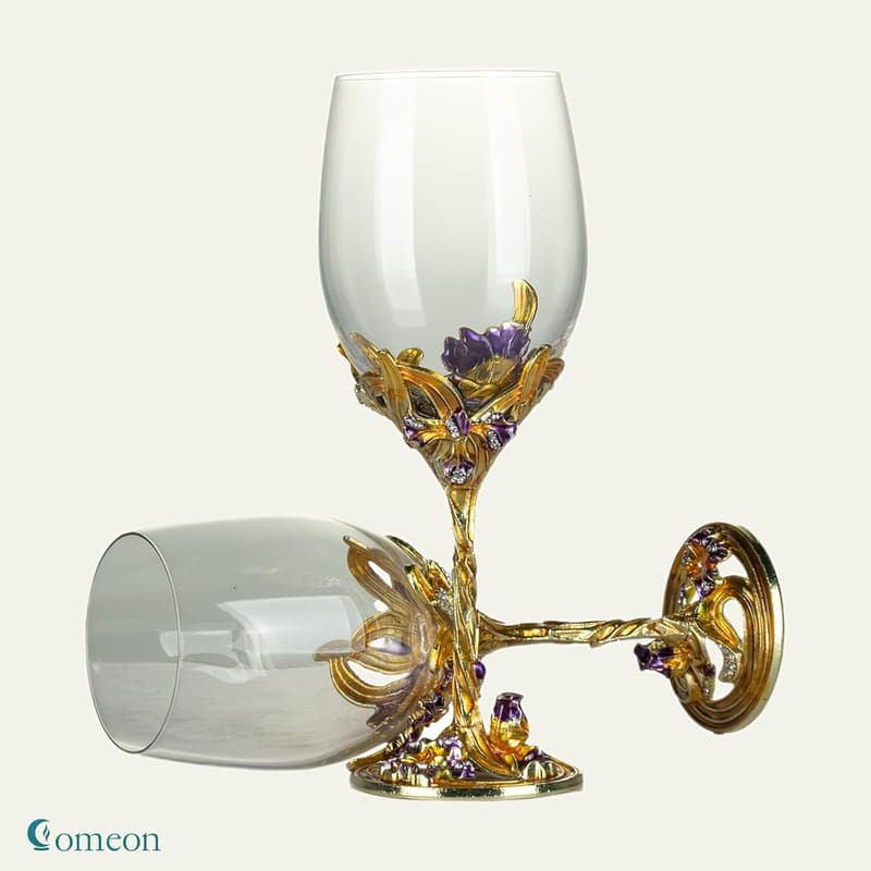 Elegant Floral Crystal Wine Glasses Set (2, Gift Box)
