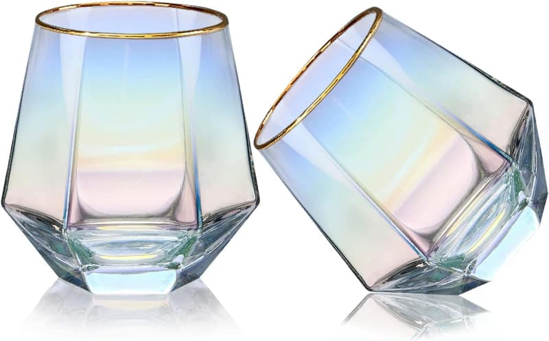 Modern Stemless Gold Rim Wine Glasses, Set of 2, 10 oz