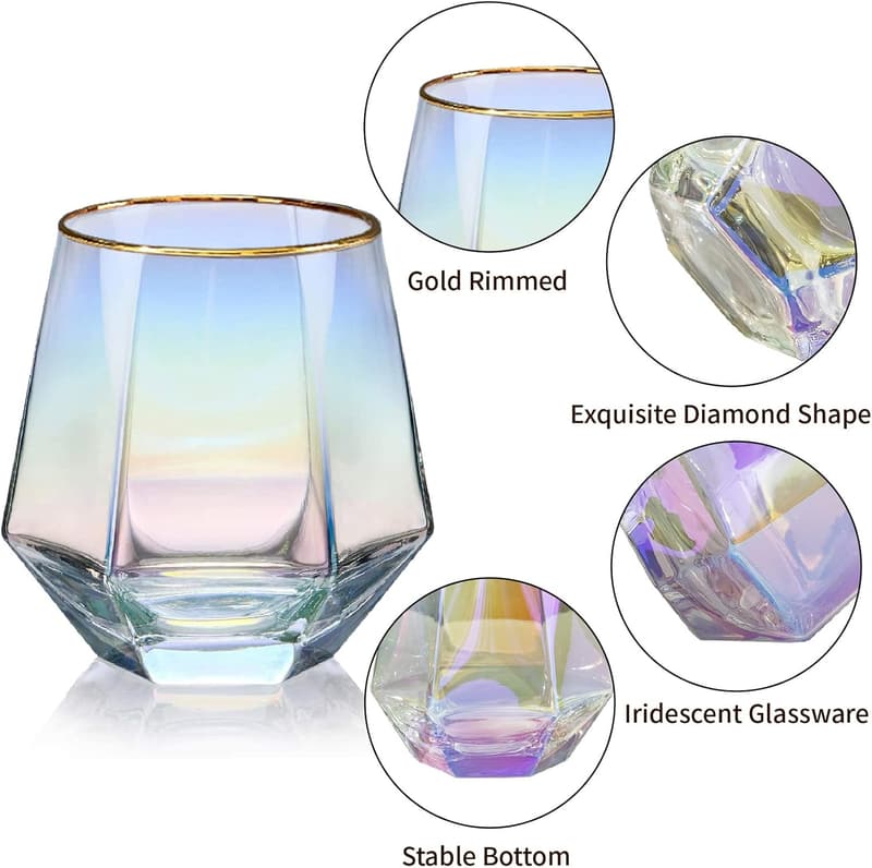Modern Stemless Gold Rim Wine Glasses, Set of 2, 10 oz